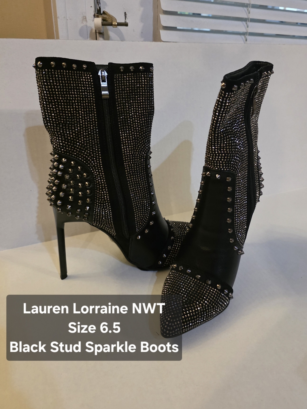 Lauren Lorraine Black Studded Crystal Ankle Boots